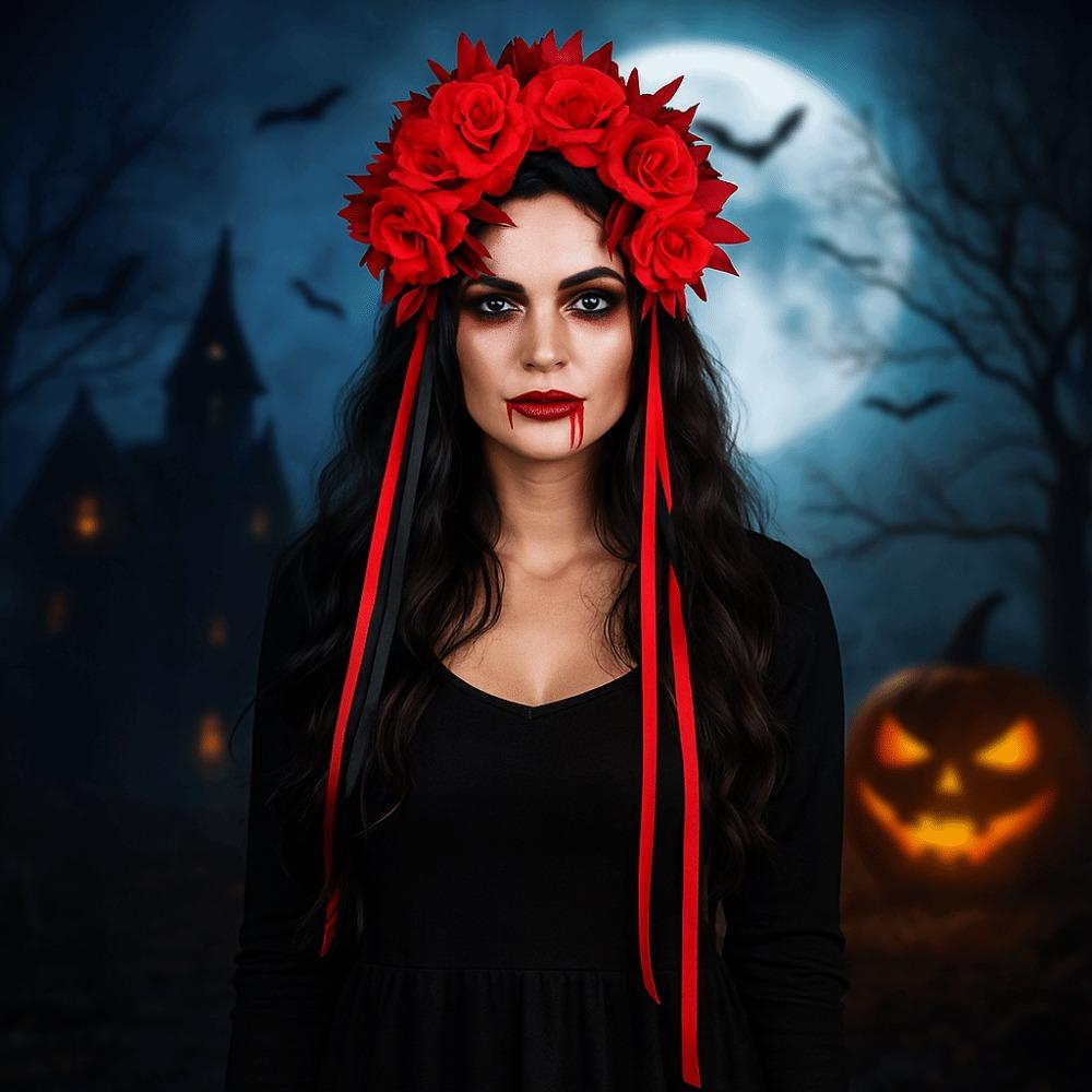 Cosplay Prop Rose Flower Headband Garland Halloween Headdress Scary Halloween Rose Hair Band  Party