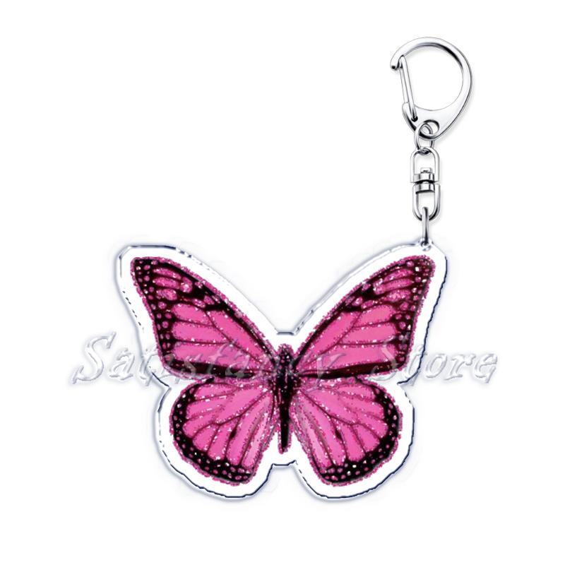 Beautiful Lavender Flower Monarch Butterfly Keychains Ring for Accessories Bag Butterflies Pendant Key Chain Jewelry Fans Gifts