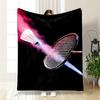 A Badminton Racket and Shuttlecock with Vibrant Red and Blue Lighting. for All Seasons Blanket Lunch Break Throw Gift