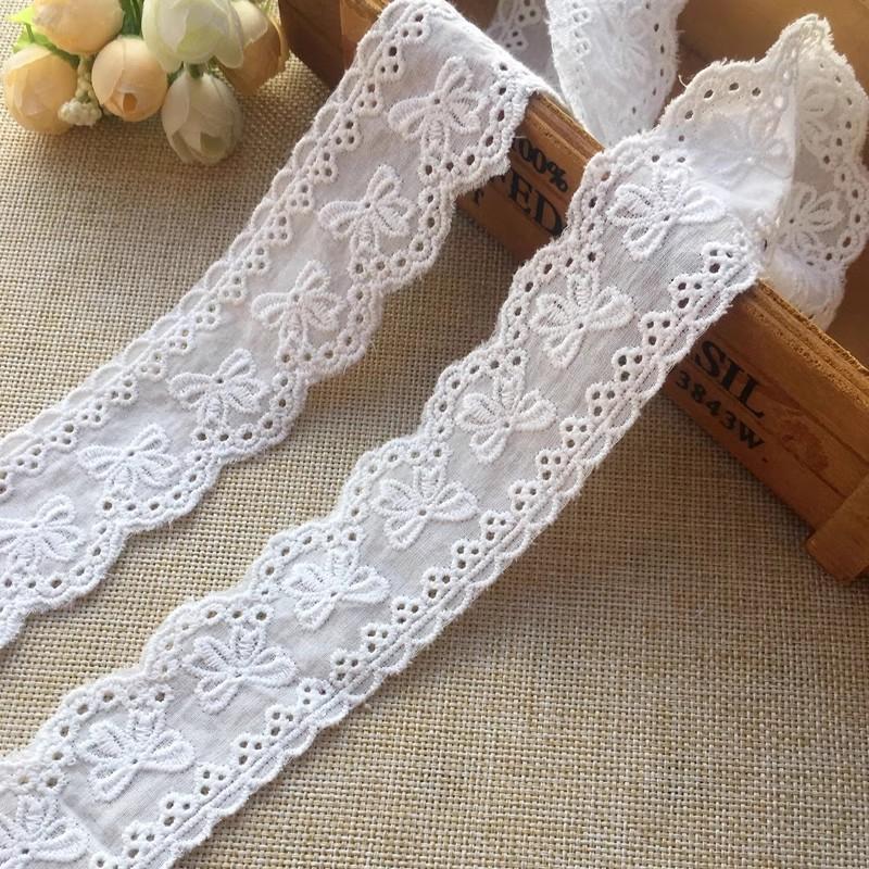 2 Yard Baumwolle Weiß Beige Bestickte Blume Spitze Stoff DlY Borte Für Kleidung Nähen Dekoration