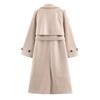 Womens Oversized Double-Breasted Wool Blend Coat With Waist Belt Longline Streetwear Style Winter Outerwear