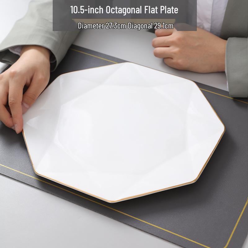 Gold Rimmed Jingdezhen Bone China Flat Plate - Elegant Ceramic Dinnerware for Home & Restaurant