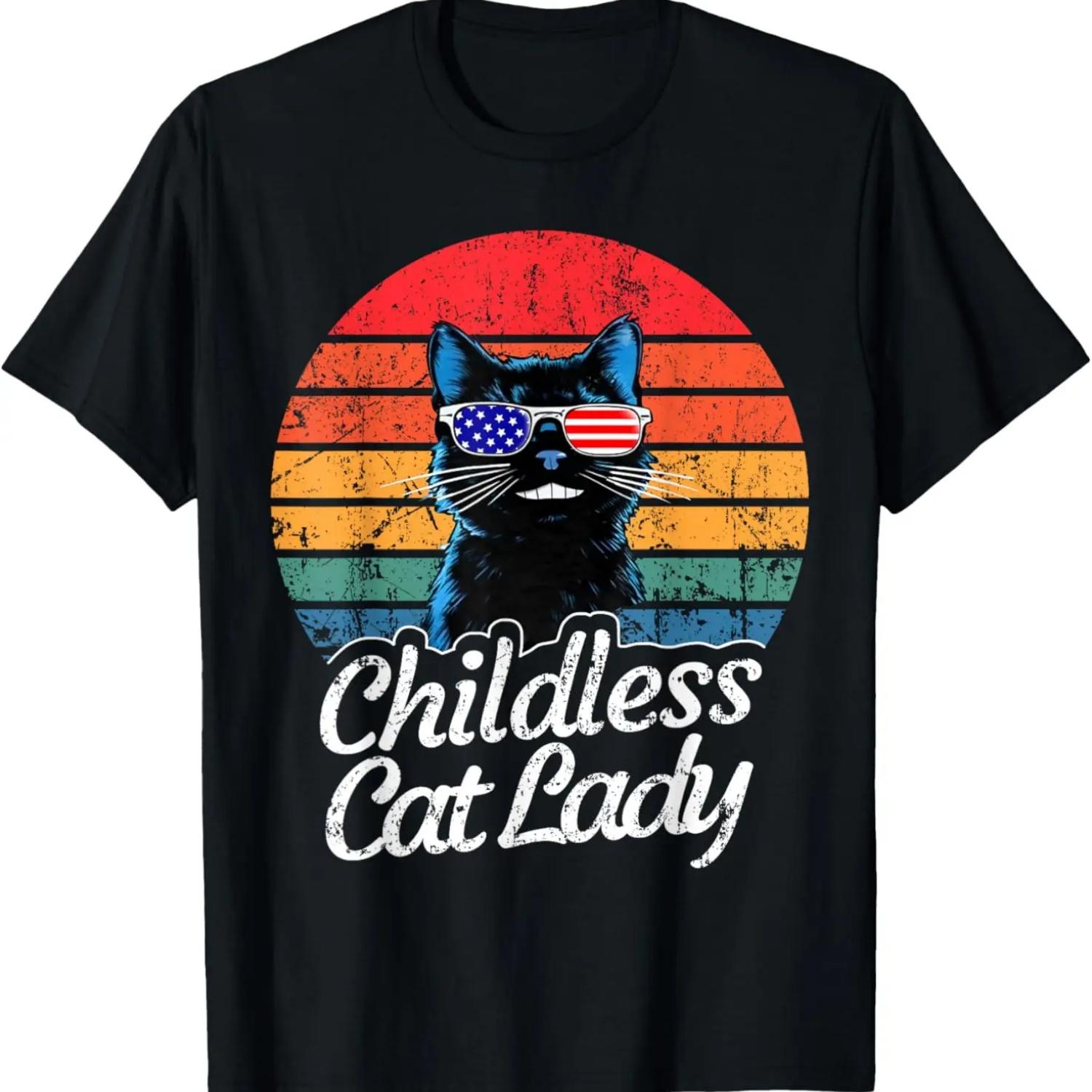 Эта бездетная кошатница голосует за Камалу Харрис 2024 Ретро футболка S чёрный