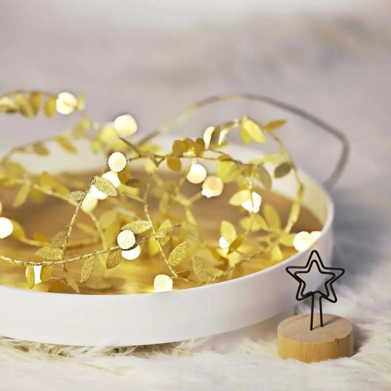 LED Goldene Blätter Lichterkette Batterie Straßen Girlande Weihnachtsornament Außen Schlafzimmer Party Hochzeit Garten Neujahrsdeko
