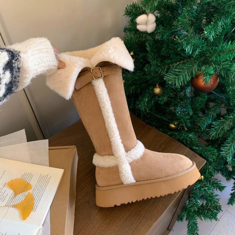 

Women s fashion lightweight soft sole winter warm fur one snow boots padded wool lining non-slip casual sports cotton boots Le Fu shoes 35