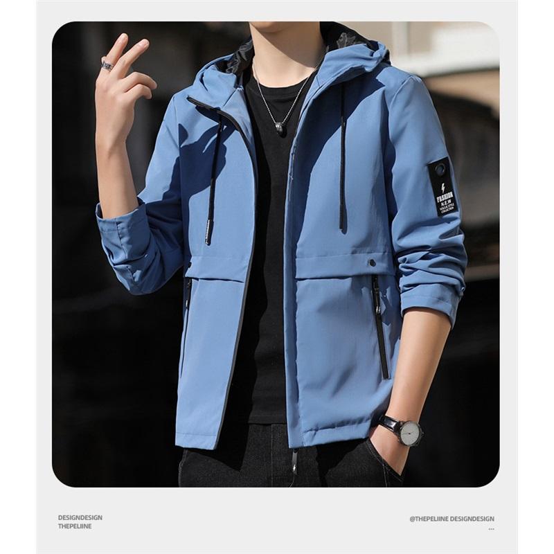 Men's Hooded Windbreaker Jacket Lightweight Zipper Pockets Casual Outdoor Coat