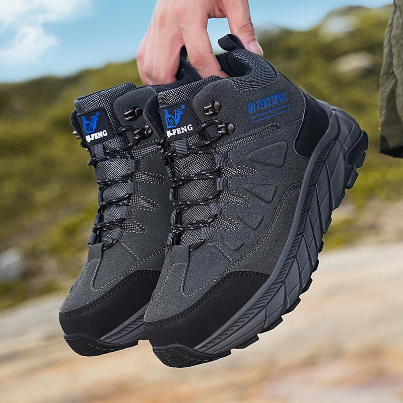 Fashion High Quality Leather Hiking Shoes Durable Outdoor Sport Men Trekking Leather Shoes Lace-Up Climbing Hunting Sneakers