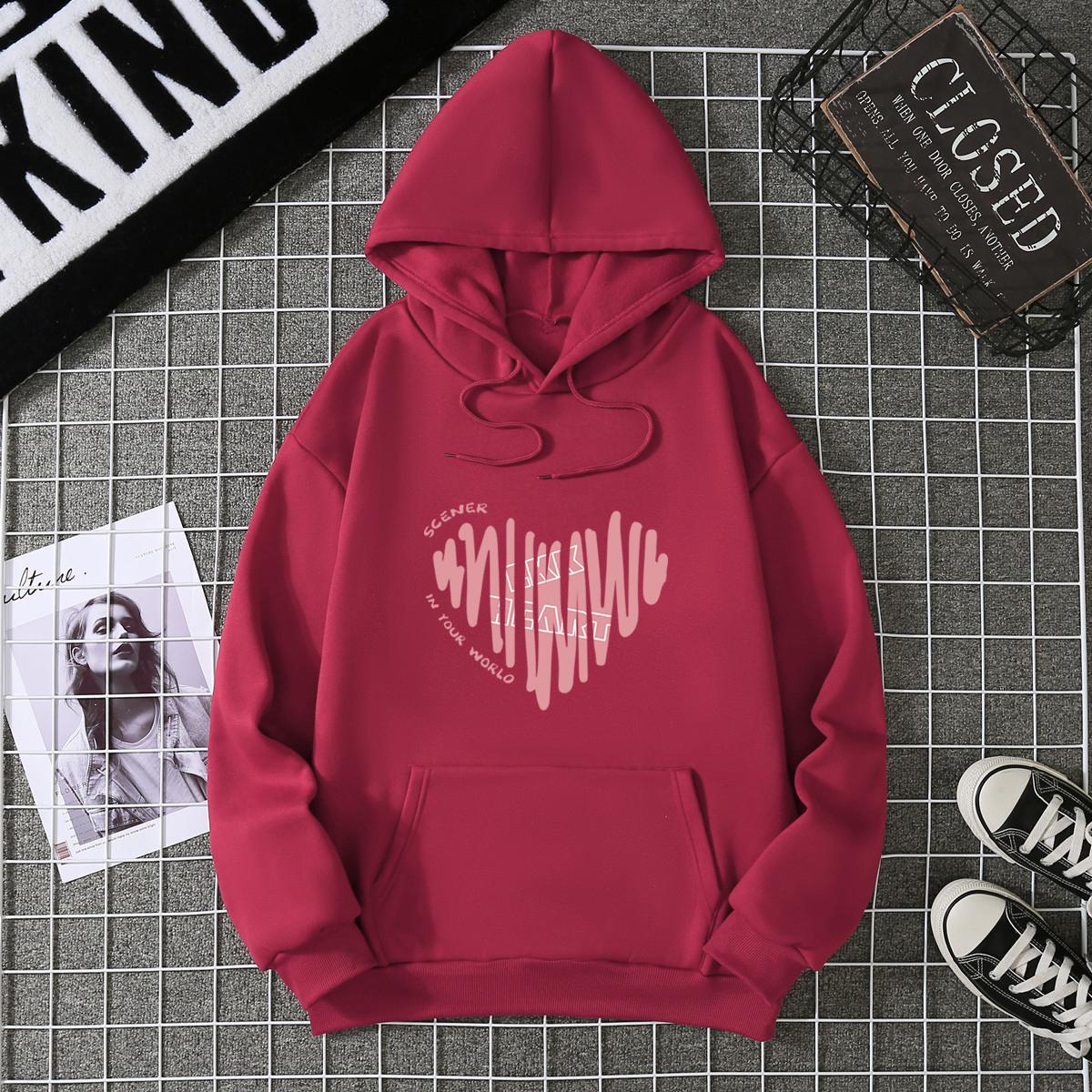 2025Winter Women s Hoodie Solid Color Print Unisex style Double Pockets Sweatshirts Outerwear Plus-Size Women s Clothing CYXX235 S
