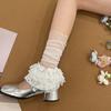 Women Vintage Sheer Mesh Leg Warmer Sleeve Aesthetic Japanese Style Footless Sock Tiered Ruffle Lace Flared Leg Cover