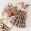 Girls' Sleeveless Plaid Ruffle Dress with Bow