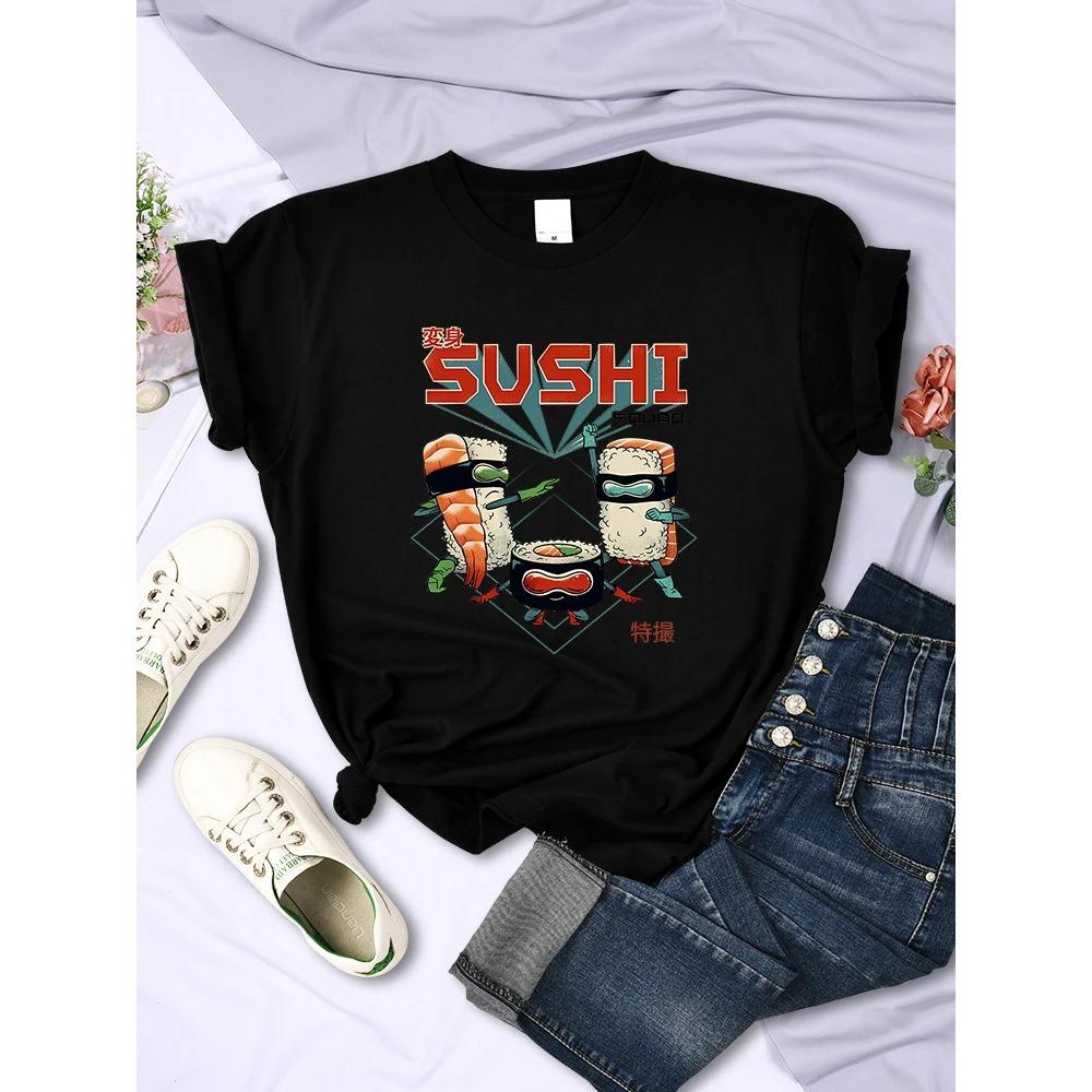 Sushi Squad Family Printed Women Short Sleeve Harajuku Casual Tee Clothing Breathable Trend Female T-Shirts