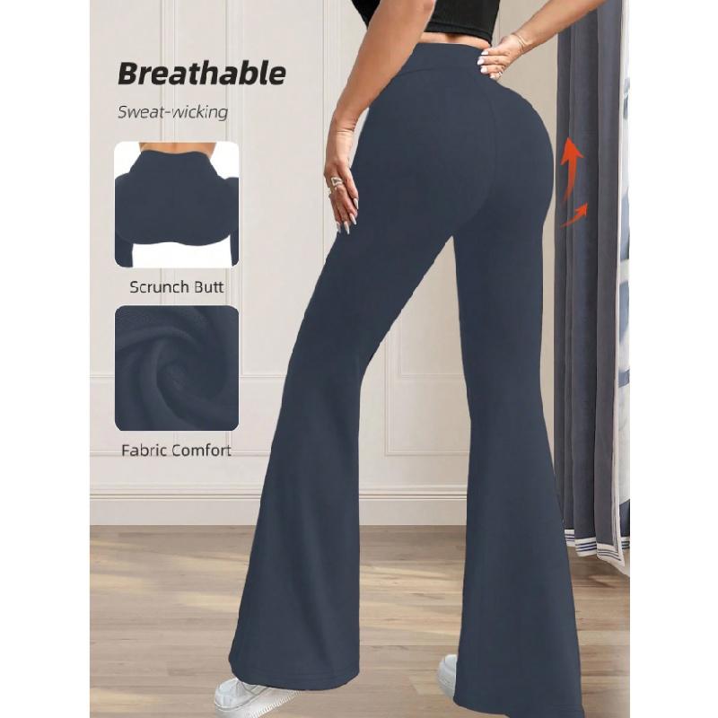 2026 New Solid Color Casual High-Waisted Yoga Pants for Women, Stretchy Sports Flared Pants
