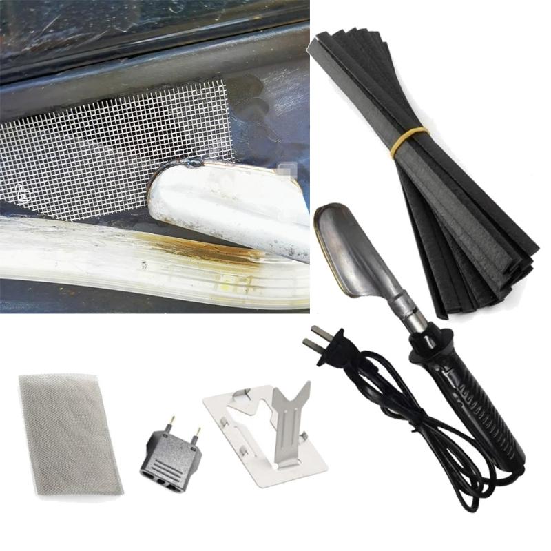 Portable Plastic Welding Kit for Bumper Kayak Repairs Wire Mesh 15/20/50 Black White Plastic Rods 50W Iron