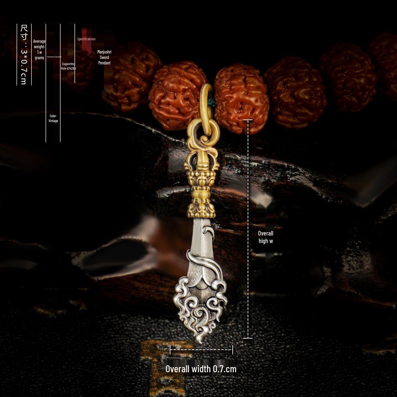 Подвеска-меч Манджушри из цельной меди для пар — ретро-аксессуар унисекс с дизайном ваджрного пестика.