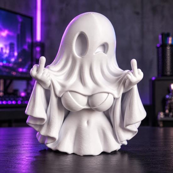 Decorative Ghost Statue Funny Little Ornament, Sexy Bad Halloween Figure, Middle 3D Printed Decor Finger Spooky Tabletop for DIY Painting Home