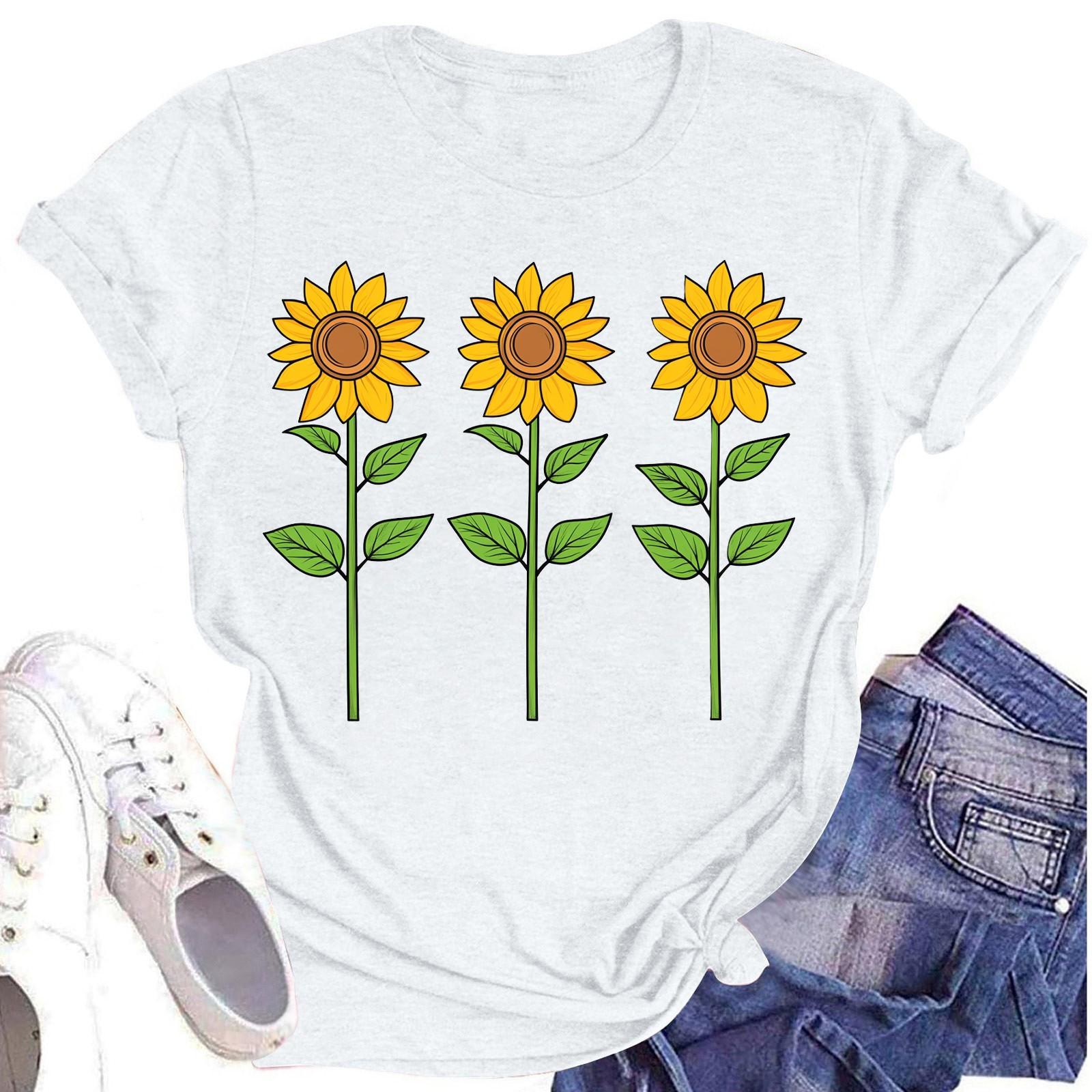 

Женская повседневная футболка с круглым вырезом и цветочным принтом, короткий рукав XL белый