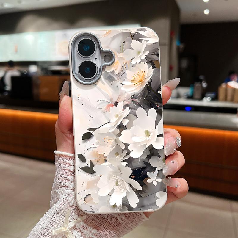 Ink Flower Design Leather Texture TPU Phone Case For iPhone 17 16 Pro Max 15 14 13 Pro Max 11 Anti Scratch Soft Silicone Cover