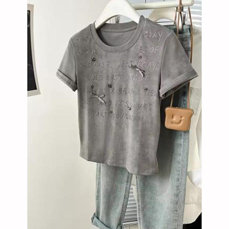 

Summer Women T Shirt Crop Tees Y2k Para XS сірий