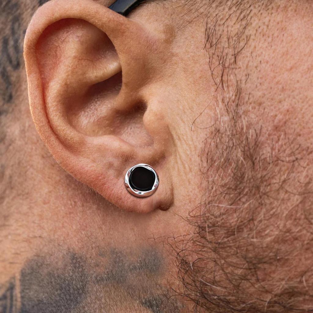 Vnox Simple Mobius Circle Round Stud Earrings for Men Boys, Unisex Small Black Acrylic Earrings, Daily Accessory Jewelry