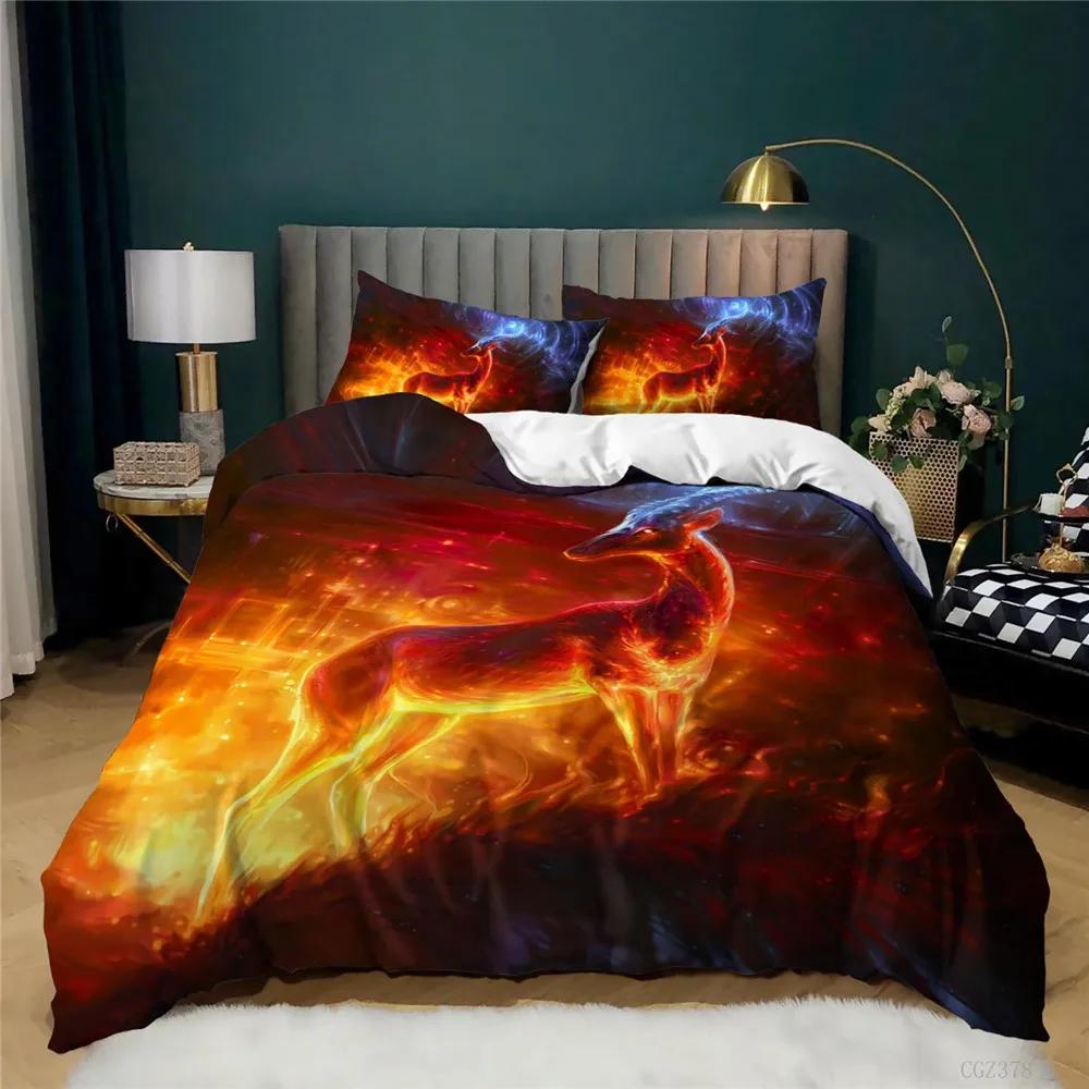 Galaxy Starry Wolf King Size Bedding Set 100% Bamboo Fiber Soft Comfortable Duvet Cover Set Free Shipping 3D Print Deer Unicorn