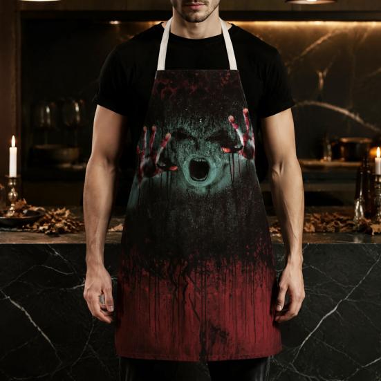 Funny Prank Gift Halloween Butcher Apron with Realistic Blood Stain, Washable Protective Work Apron, Spooky Kitchen Decor Horror Costume Prop
