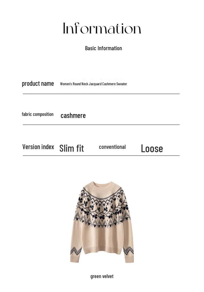 Women's Fair Isle Color Block Cashmere Knit Sweater: Autumn/Winter Slim Fit Pullover