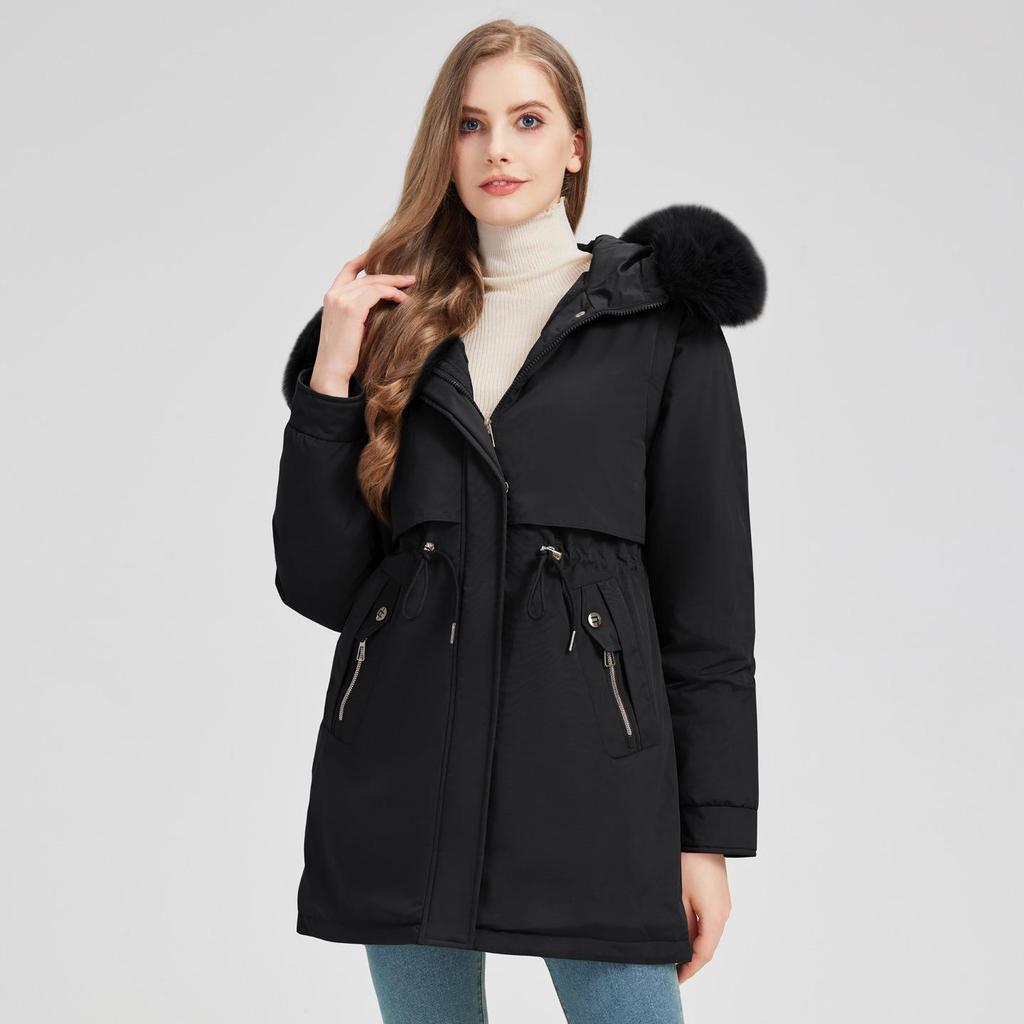 Dames Parka Winterjas met Capuchon, Winddicht, Dikker, Warm, Katoen Gevoerd, Afneembare Mouwen