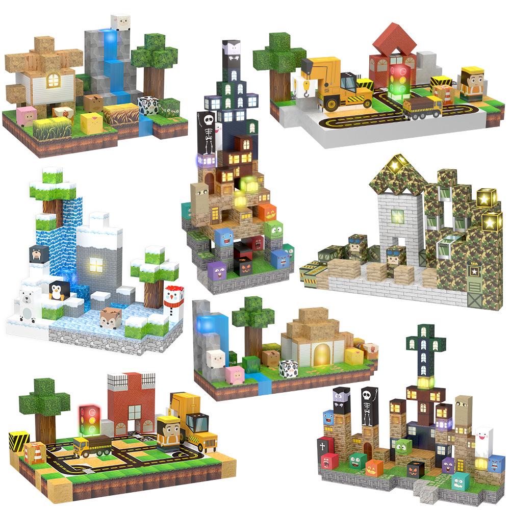 2.0cm DIY Magnetic Building Blocks with Lights - Magnetic Cubes Military Engineering Farm Set