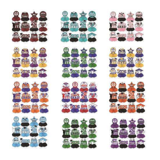 12Pcs 2026 Graduation Honeycomb Decor 3D Honeycomb Centerpieces for Commencement Party Red & Black Theme Bachelor Cap Party Decor for Table Decor &