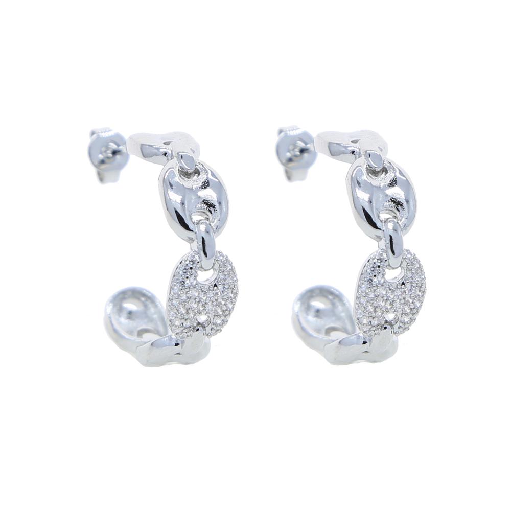 18K Gold Plated Geometric Oval Beaded Link Chain 5A CZ 24MM Hoop Earring for Women earring