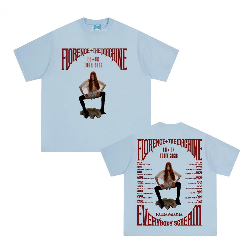Florence and The Machine Band Tour2025 TOPS New O-neck Camisetas Graphic Printing Summer 100%Cotton Round Harajuku TEE