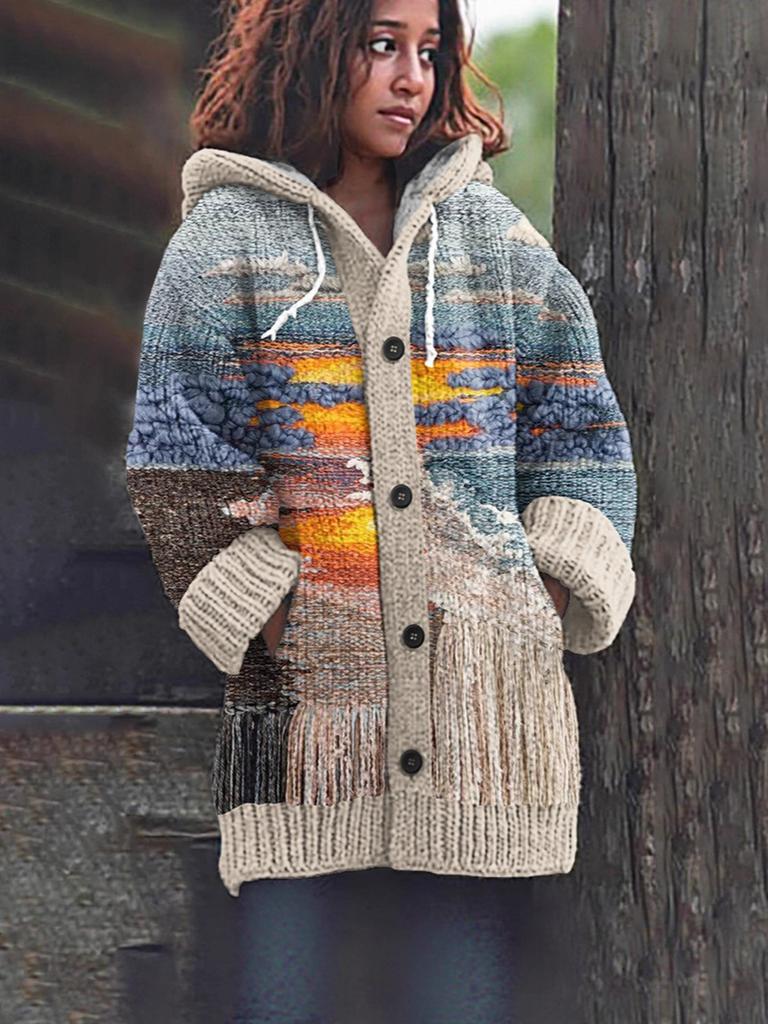 Trendy Fall/Winter Knitwear for Women - Digital Print Cozy Fleece Sweatshirt
