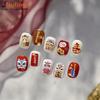 Cute Chinese New Year Horse Year Lion Dance Bow Nail Art Print Stickers Lucky Pony Manicure Decals Festive Embossed Nail Decor