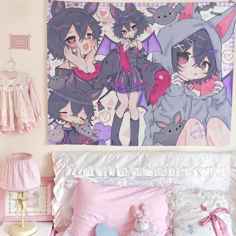 VIKAMA Kawai Animation Tapestry Girl Bedroom Room Decoration Living Room Dormitory Wall Hanging Cloth