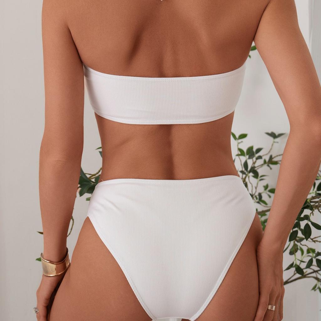 1011 new European and American bikini swimsuit women's white suspender high waist high-end swimsuit