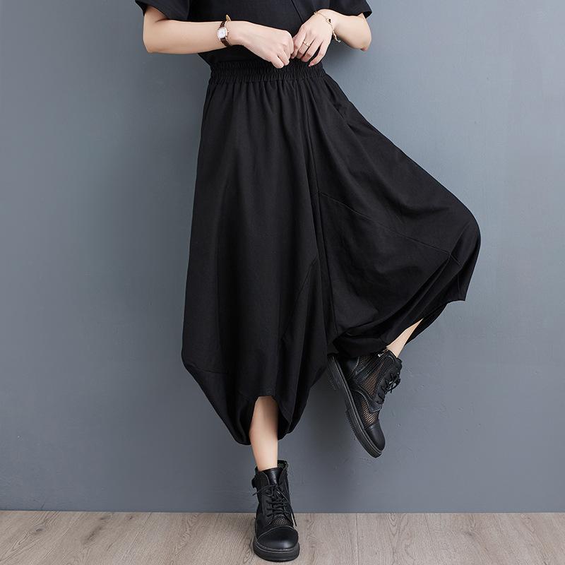 

Летние женские брюки больших размеров с эластичной резинкой на талии, нерегулярные складные брюки, висящие брюки с промежностью, свободные повседневные широкие брюки One Size