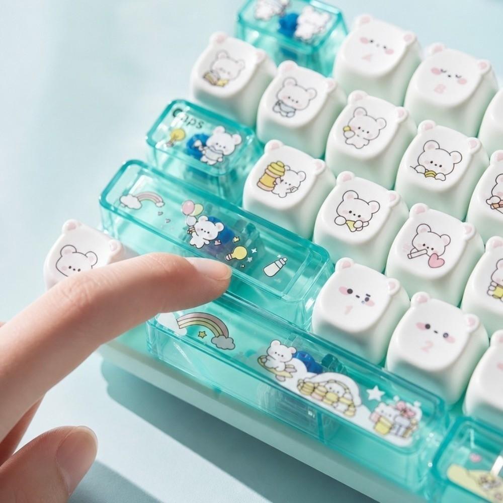 26 Keys Bear Print Mechanical Keyboard Cartoon Animal Patterns Clear Key Sounds Stress Relief Fidget Creative Gift