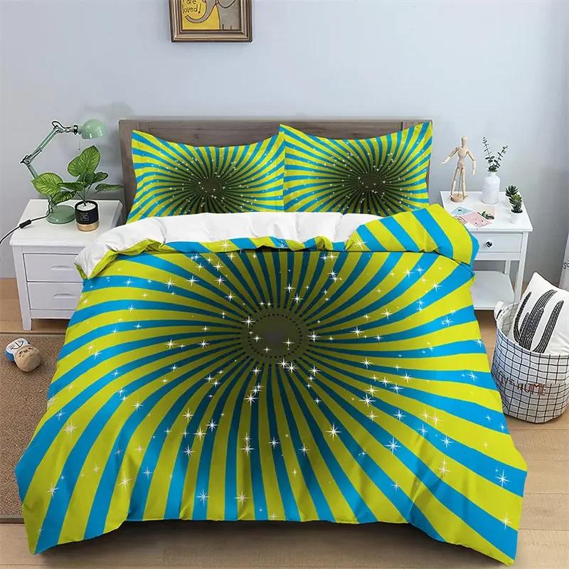 Psychedelic Swirl Soft Duvet Cover Abstract Geometric Beding Set Microfiber Twin King Comfortable Quilt Cover With Pilowcases For Children Kids Adult