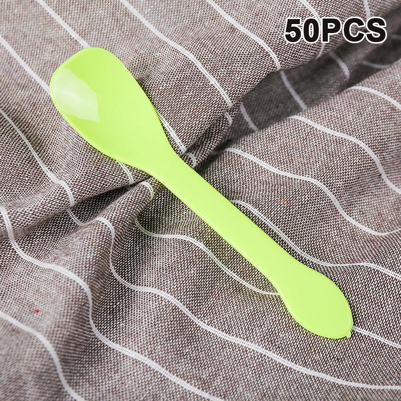 50Pcs Mini Plastic Spoons Flatware Spoons For Jelly Ice Cream Dessert Appetizer Spoon For Party Supplies Yellow Black Pink