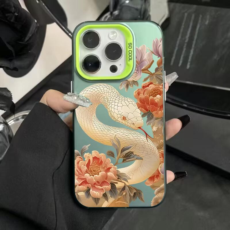Luxury Snake Year Anti-drop Armour Case For iPhone 16 15 Pro Max 15 14 13 12 11 Pro X XR XS 7 8 Plus Lens Protect Plating Cover