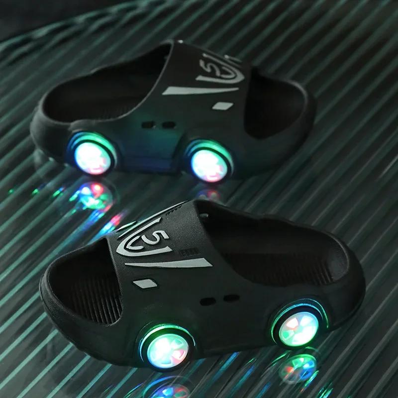 

Anti-slip Indoor Cartoon Car Girls Shoes Soft Boy Beach Shoes Fashion Outdoor Children LED Slipper Kids Luminous Slippers 26-27