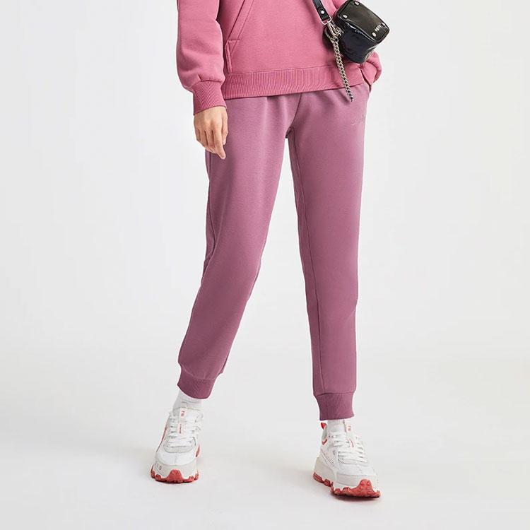 Li Ning Sports Trend Series Floral Logo Print Fleece Warm Cuffed Sweatpants Women Sweatpants Pink AKLR678-3