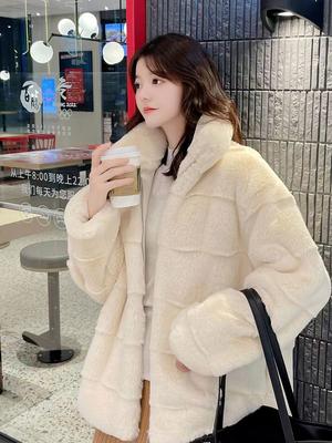Autumn and Winter New Imitation Danish Mink Imitation Fur Women's Thickened Winter Coat Women's Stand-up Collar Short Zipper