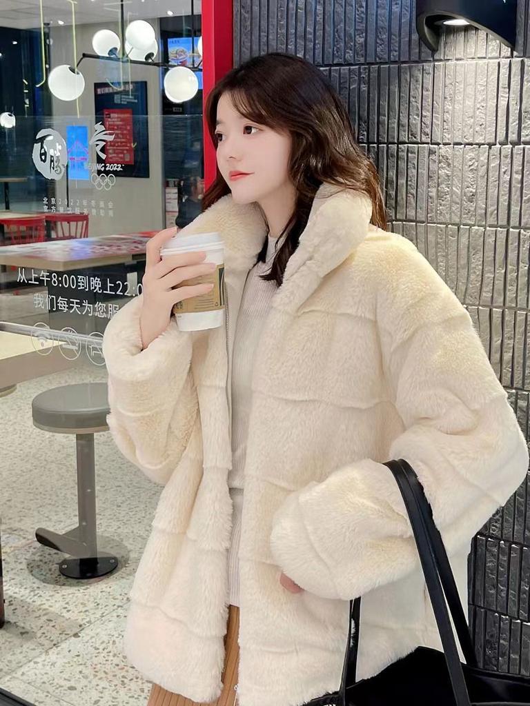 Autumn and winter new imitation Danish mink imitation fur women's thickened winter coat women's stand-up collar short zipper