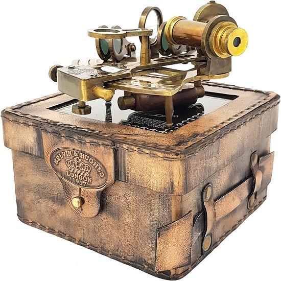 Brass Sextant Navigation Marine Sextant In Leather Case