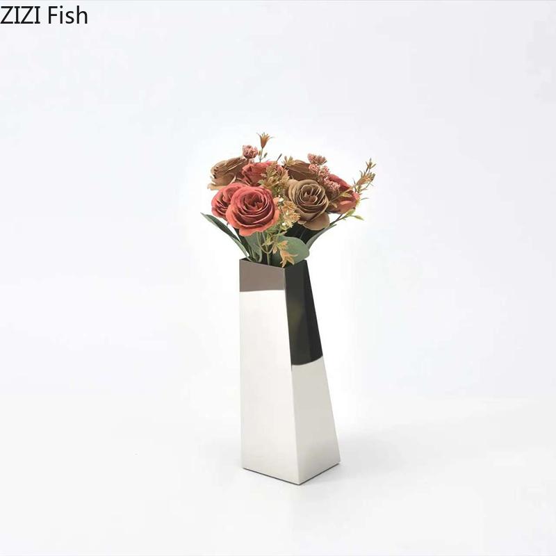Stainless Steel Specular Vase Creative Geometric Flower Pots Desk Decoration Flowers Arrangement Vases Room Aesthetic Decor