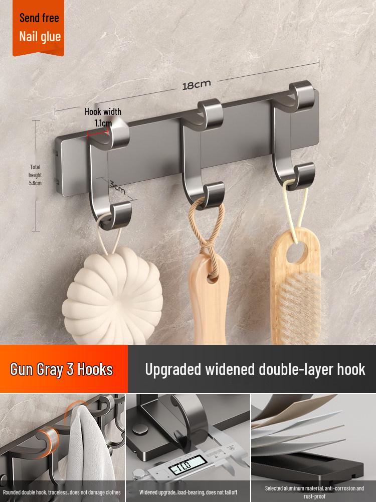 Meiruid Wall-Mounted No-Drill Double-Layer Space Aluminum Coat & Hat Hook