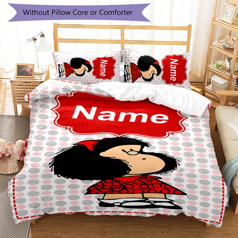 3pcs Mafalda2 Cover Set - Personalized Name, HD Printed Bedding with 1 Cover and 2 Pillowcases - Perfect for Home Decor, Easy Care
