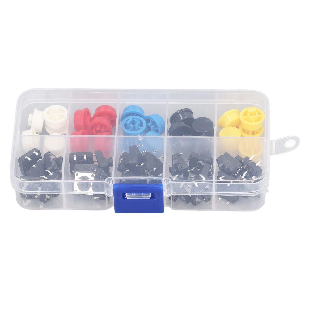 25 PCS Round Shape Tact Push Button Switch 4 Pin 12x12x7.3mm SMD PCB Micro Switch 5 Colors Momentary Tactile Push Button Kit