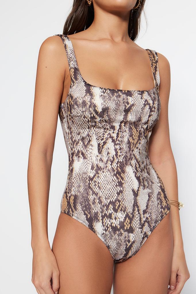 Women's New Season Swimsuit Animal Patterned Square Collar Normal Leg Swimsuit